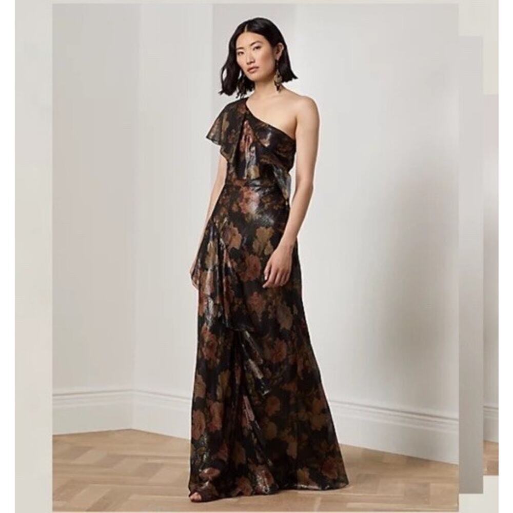 Ralph Lauren Collection Evening Gown Chiffon Floral Silk Maxi Dress Ruffle 0 $4K - Picture 3 of 11